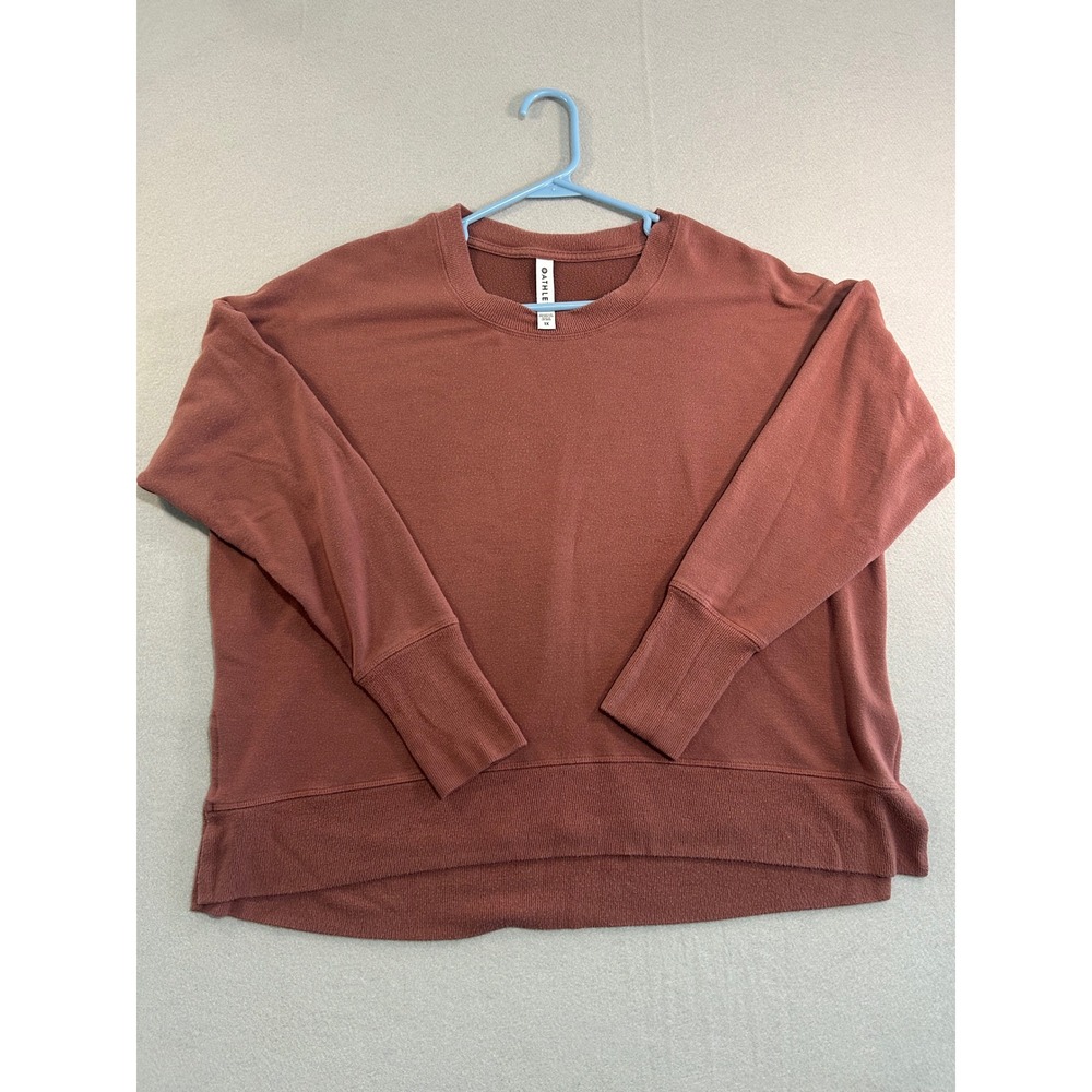 Athleta Coaster Luxe Sweatshirt Womens 1X Mauve Thumbhole Fleece Pullover Modal
